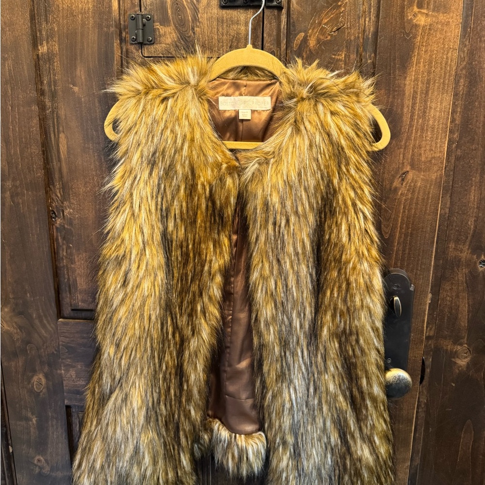 Boston Proper Brown Faux Fur Vest with Satin Lining